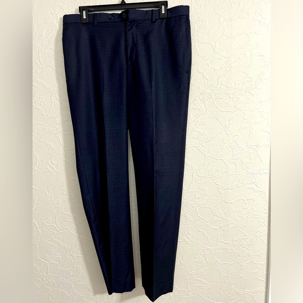 Men’s Bruno Piattelli Eliot Dress Pants Navy Blue Plaid SZ 34R Clean 30” INSEAM